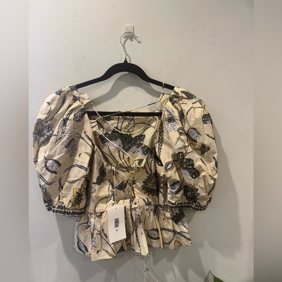 ULLA JOHNSON Carlotta Floral Cotton Peplum Top in Lemonbalm 🔥🔥✨✨✨ SZ 6 New - Picture 8 of 11